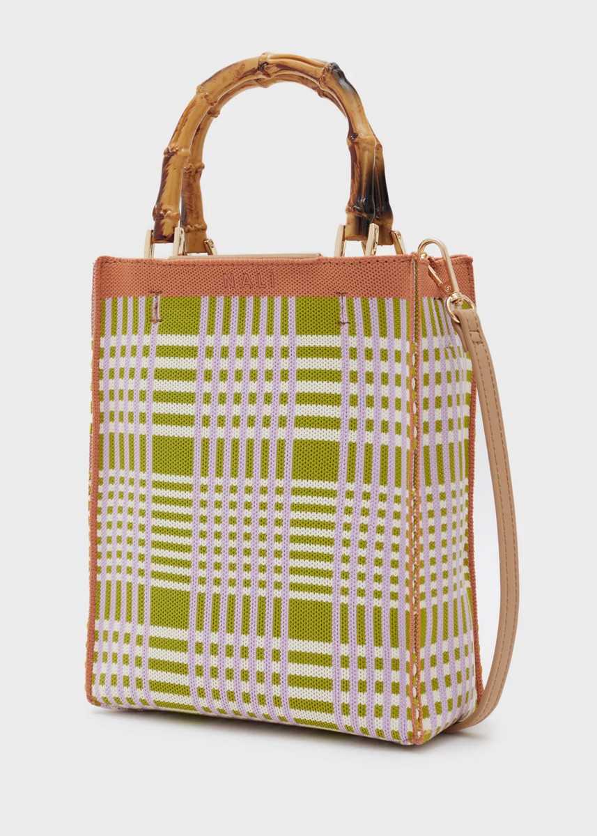 Nali Γυναικεία Τσάντα Χειρός Nicla με Καρό Μοτίβο σε Πράσινο φωτογραφία