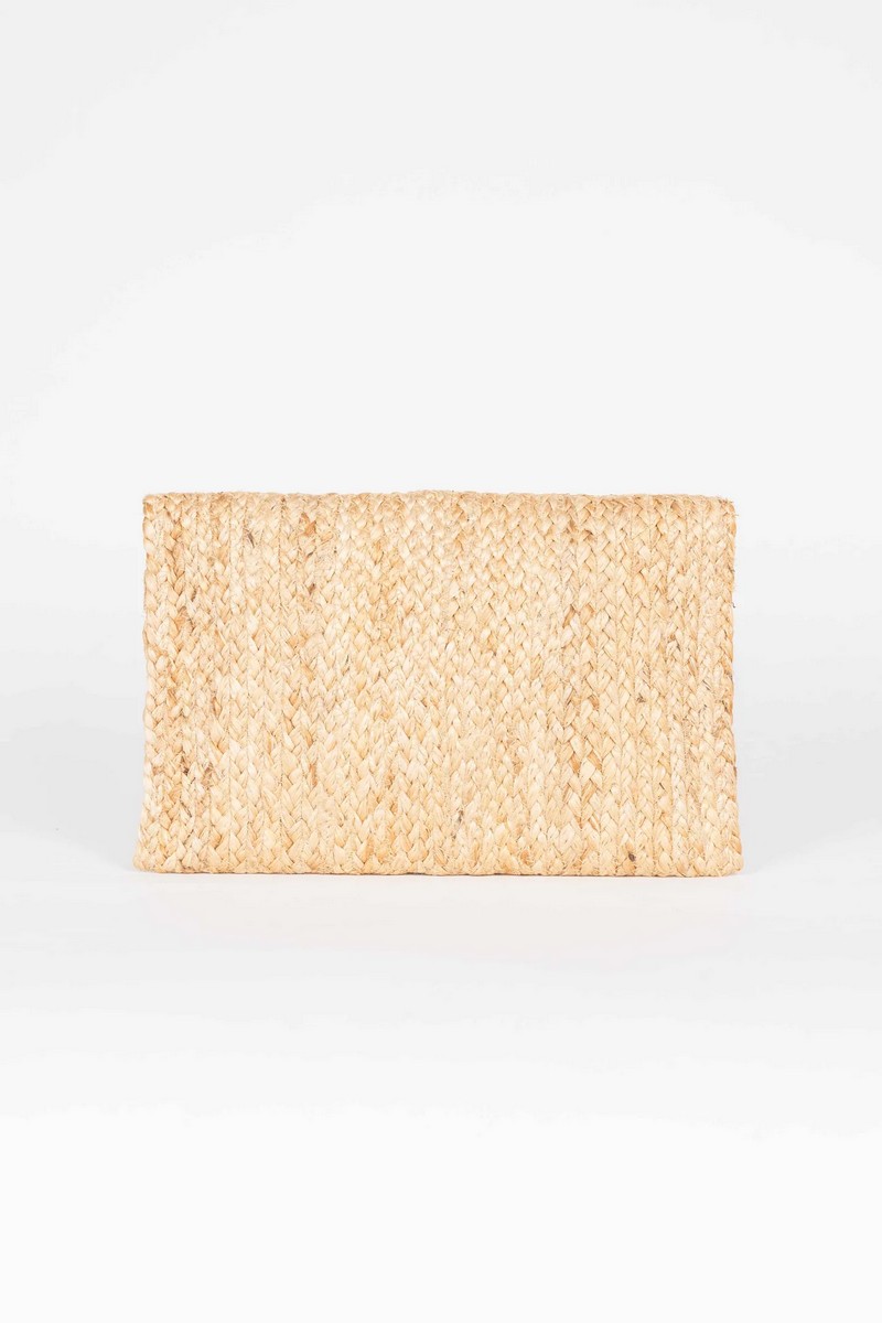 Mina Roo Τσάντα Χειρός Clutch Από Γιούτα Με Κεντήματα Σε Μαύρο Και Χρυσό φωτογραφία