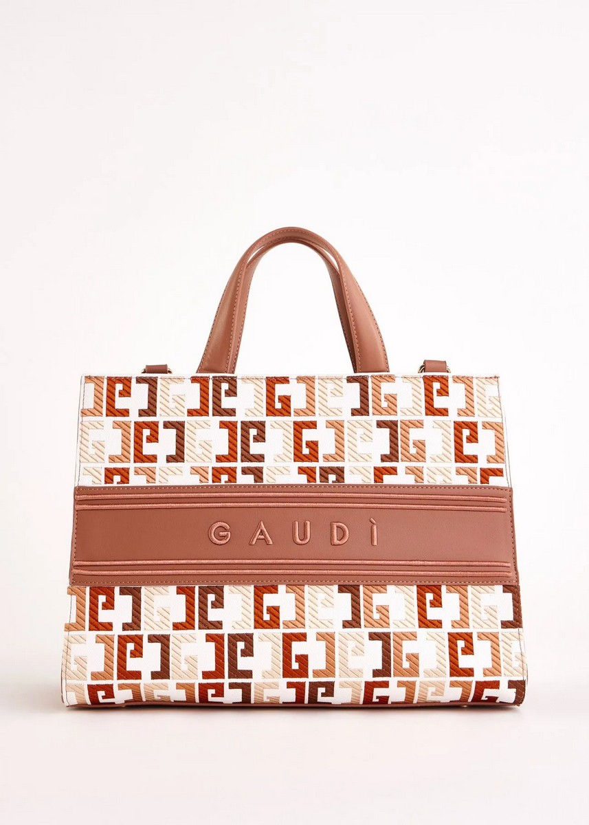 Gaudi Gaudi Γυναικεία Τσάντα Ώμου Από Καμβά Και Οικολογικό Δέρμα Με Κεντημένο Logo