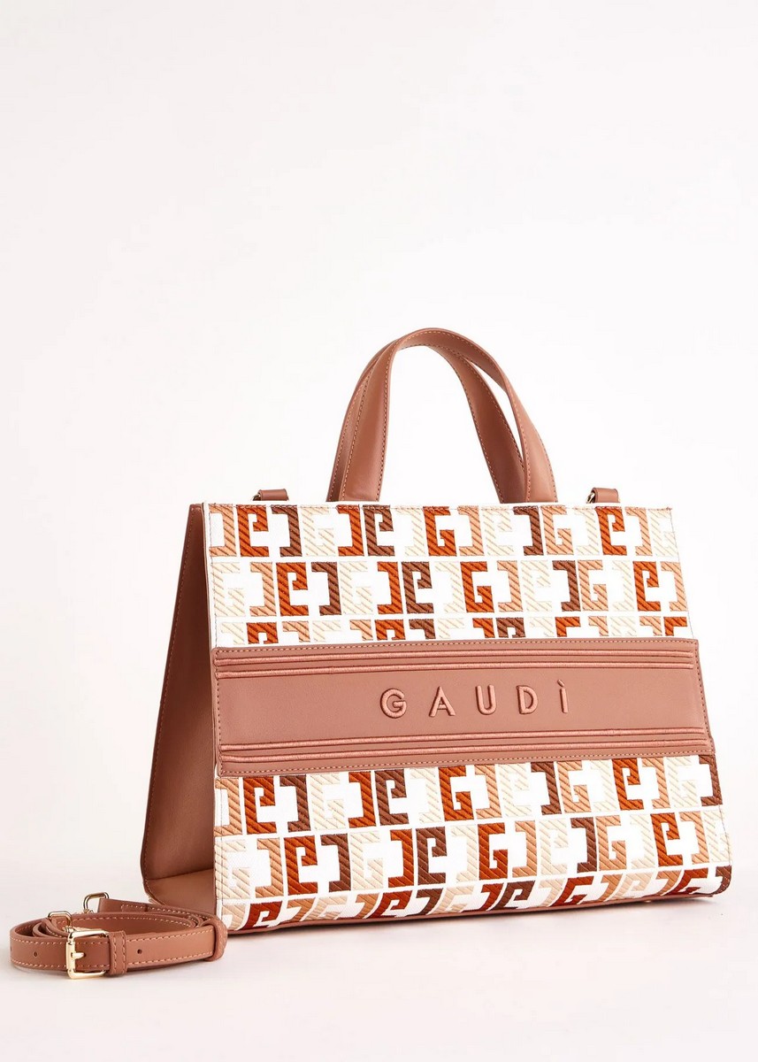 Gaudi Γυναικεία Τσάντα Ώμου Από Καμβά Και Οικολογικό Δέρμα Με Κεντημένο Logo φωτογραφία