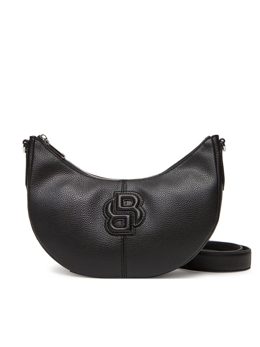 Boss Γυναικεία Τσάντα Crossbody Halfmoon Από Δερματίνη Με Ανάγλυφο Λογότυπο Μαύρη