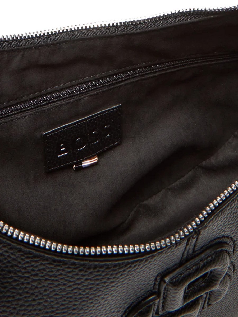 Boss Γυναικεία Τσάντα Crossbody Halfmoon Από Δερματίνη Με Ανάγλυφο Λογότυπο Μαύρη φωτογραφία