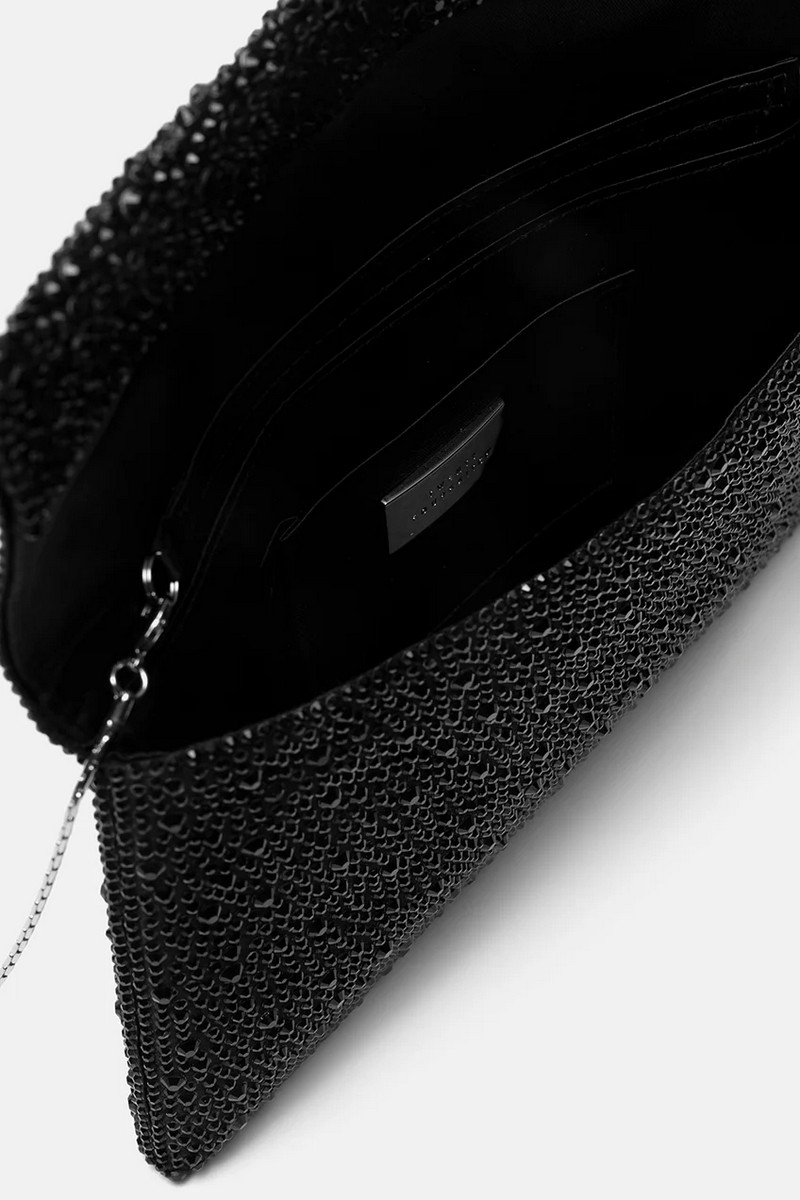 Twenty Four Haitch Γυναικείο Τσαντάκι Clutch με Strass και Μεταλλική Αλυσίδα Ώμου φωτογραφία