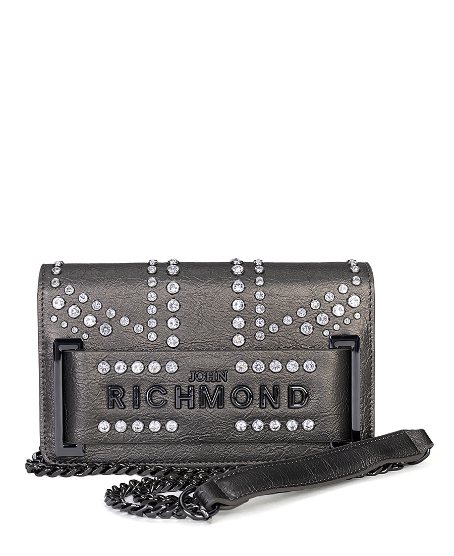John Richmond Γυναικεία Τσάντα Ώμου Με Strass Logo Και Μεταλλική Αλυσίδα