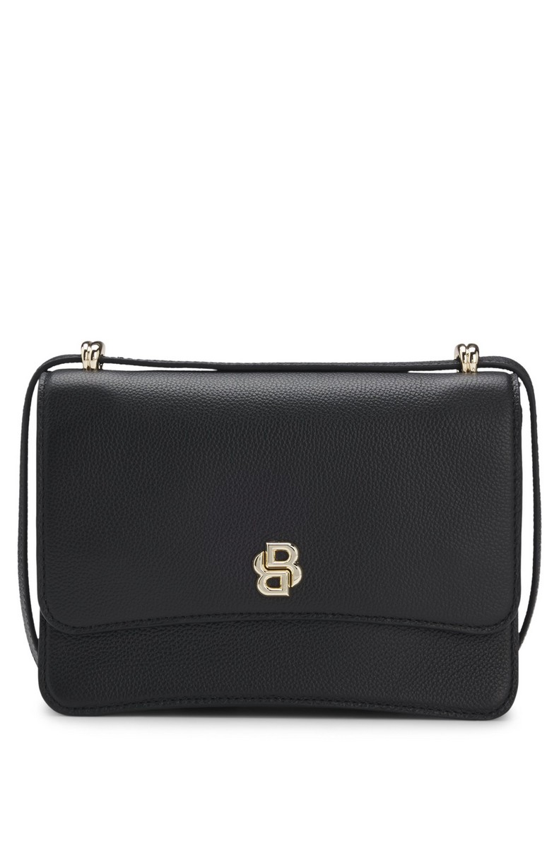 Boss Γυναικεία Τσάντα Crossbody Από Δέρμα Με Χρυσό Μονόγραμμα Μαύρη