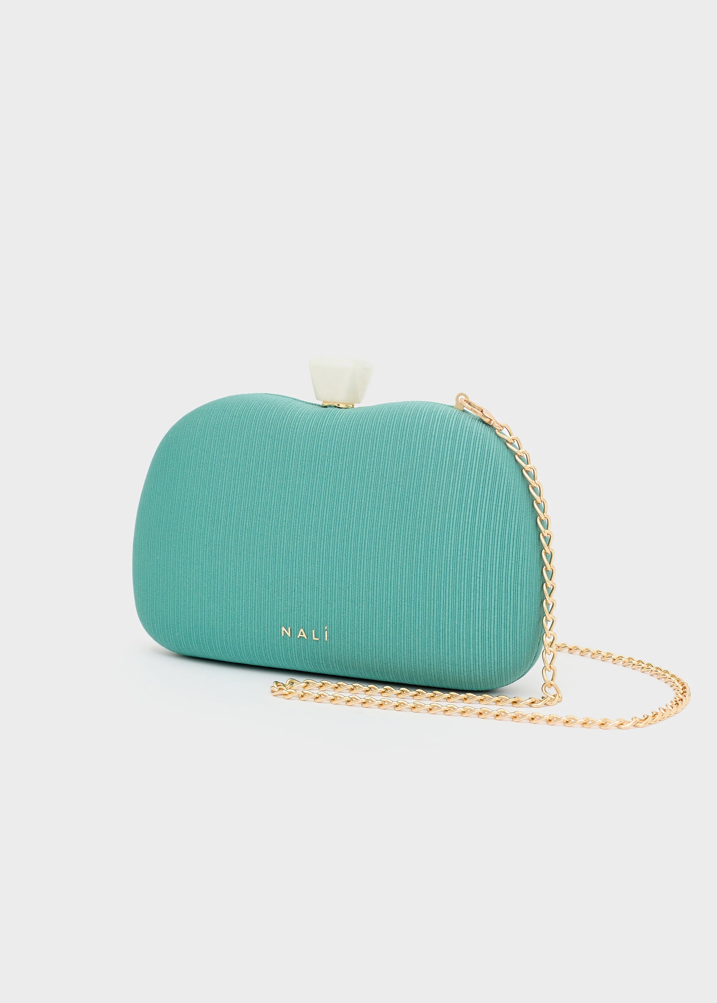 Nali Γυναικεία Clutch Τσάντα Με Μεταλλική Αλυσίδα Και Ανάγλυφο Σχέδιο