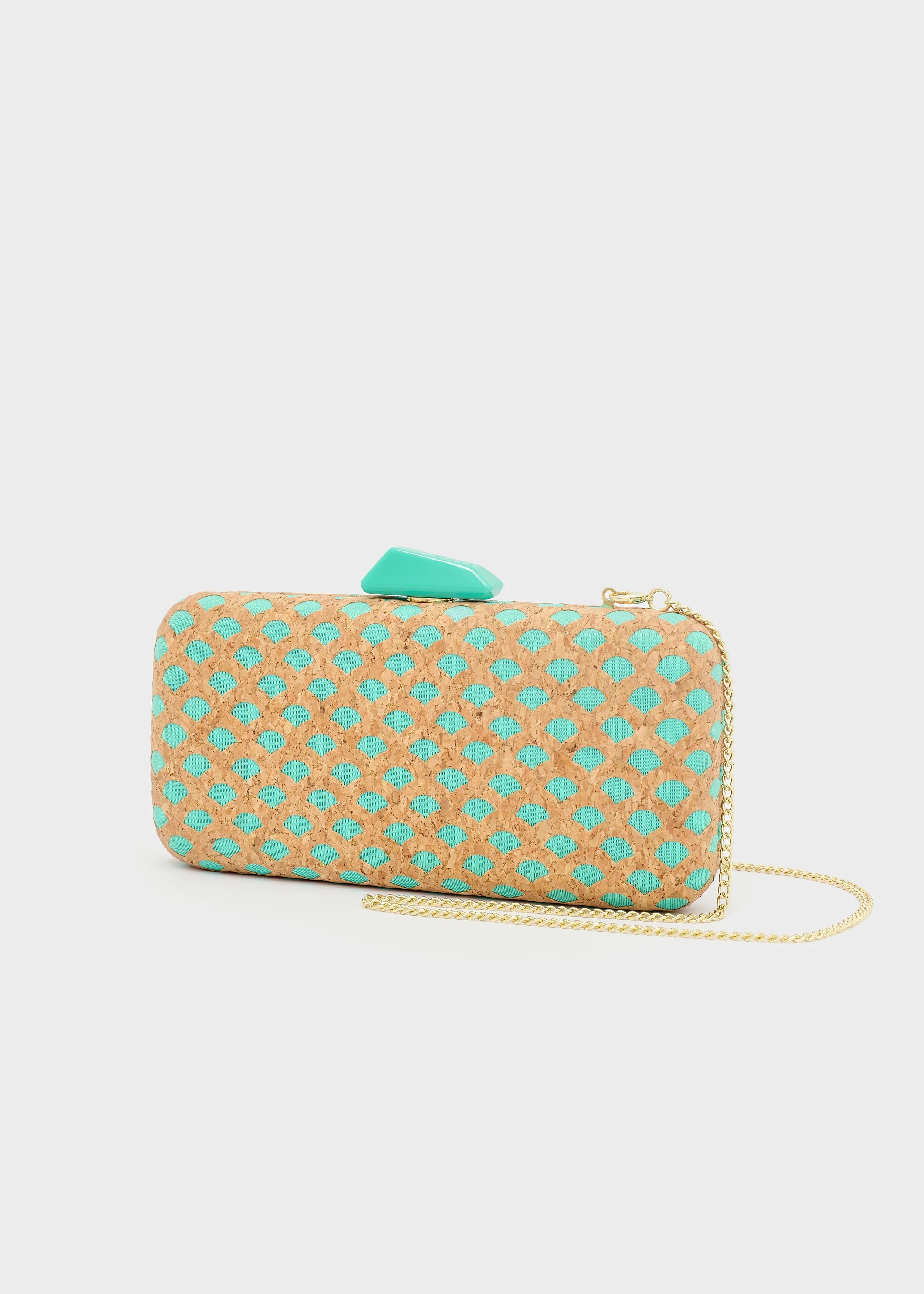 Nali Γυναικεία Clutch Τσάντα Με Λεπτομέρειες Από Φελλό Και Μεταλλική Αλυσίδα