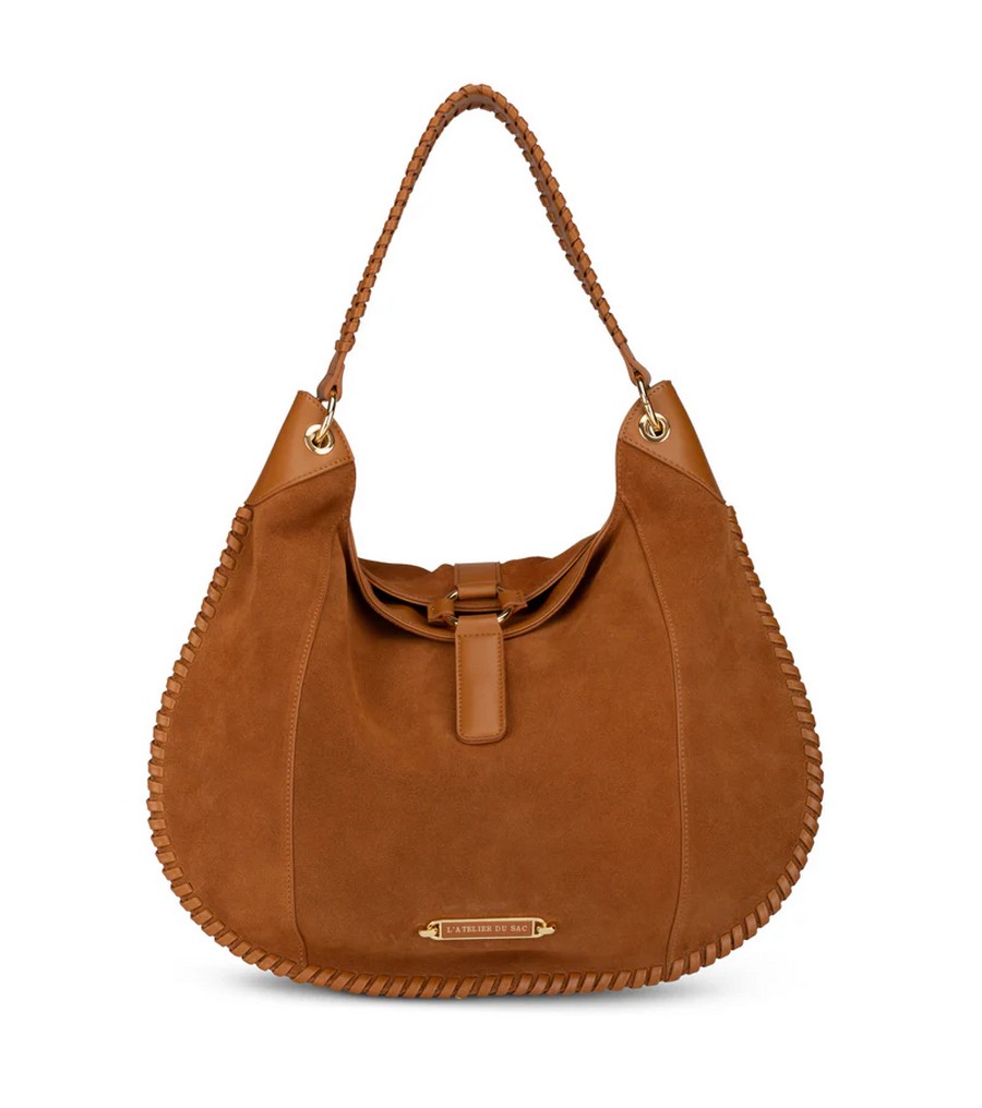 L'Atelier du Sac L'Atelier Du Sac Γυναικεία Τσάντα Ώμου Σουέτ Με Πλεκτή Λεπτομέρεια