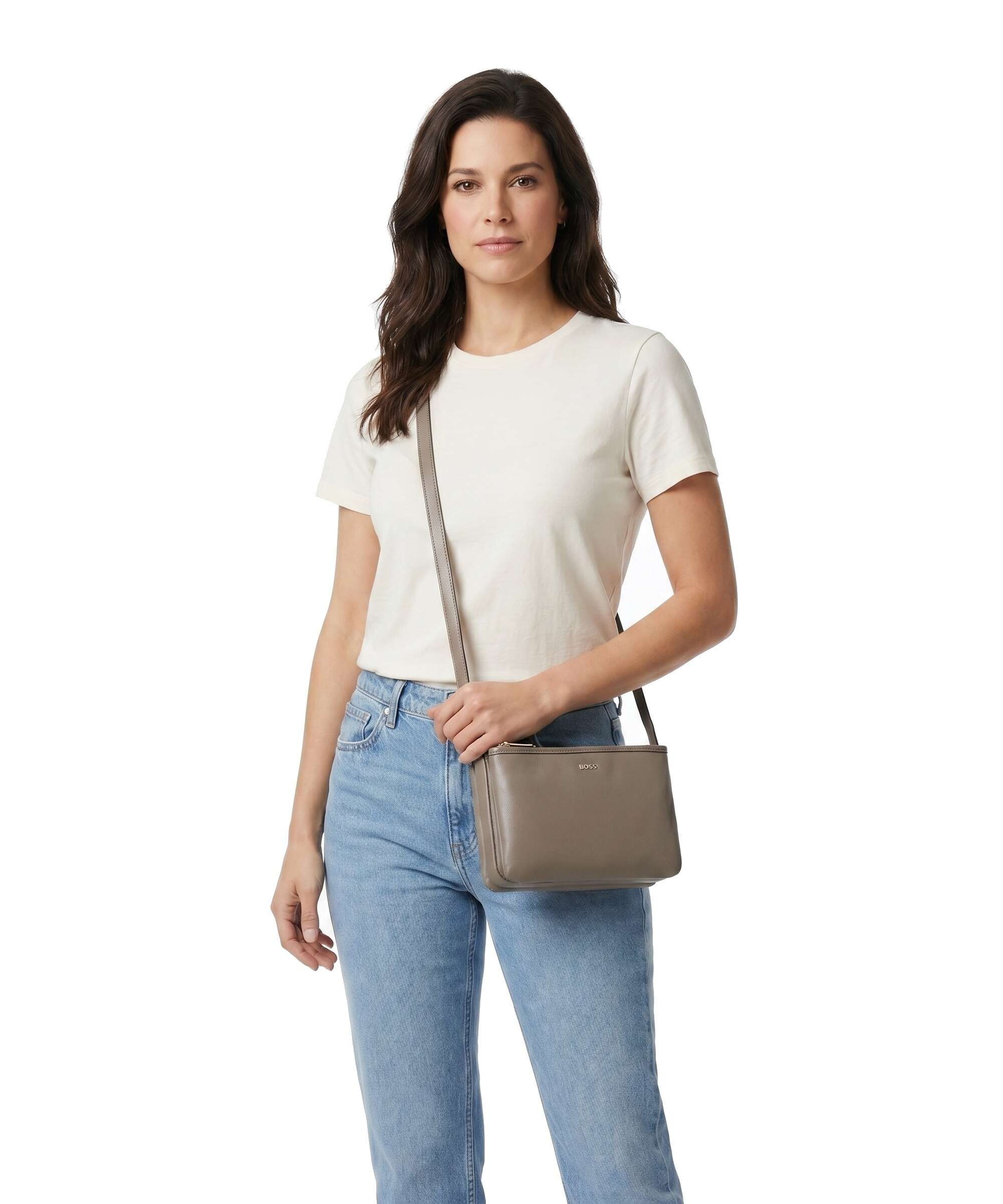 Boss Γυναικεία Μονόχρωμη Crossbody Τσάντα Από Οικολογικό Δέρμα Με Τρεις Θήκες Για Καθημερινές Εμφανίσεις