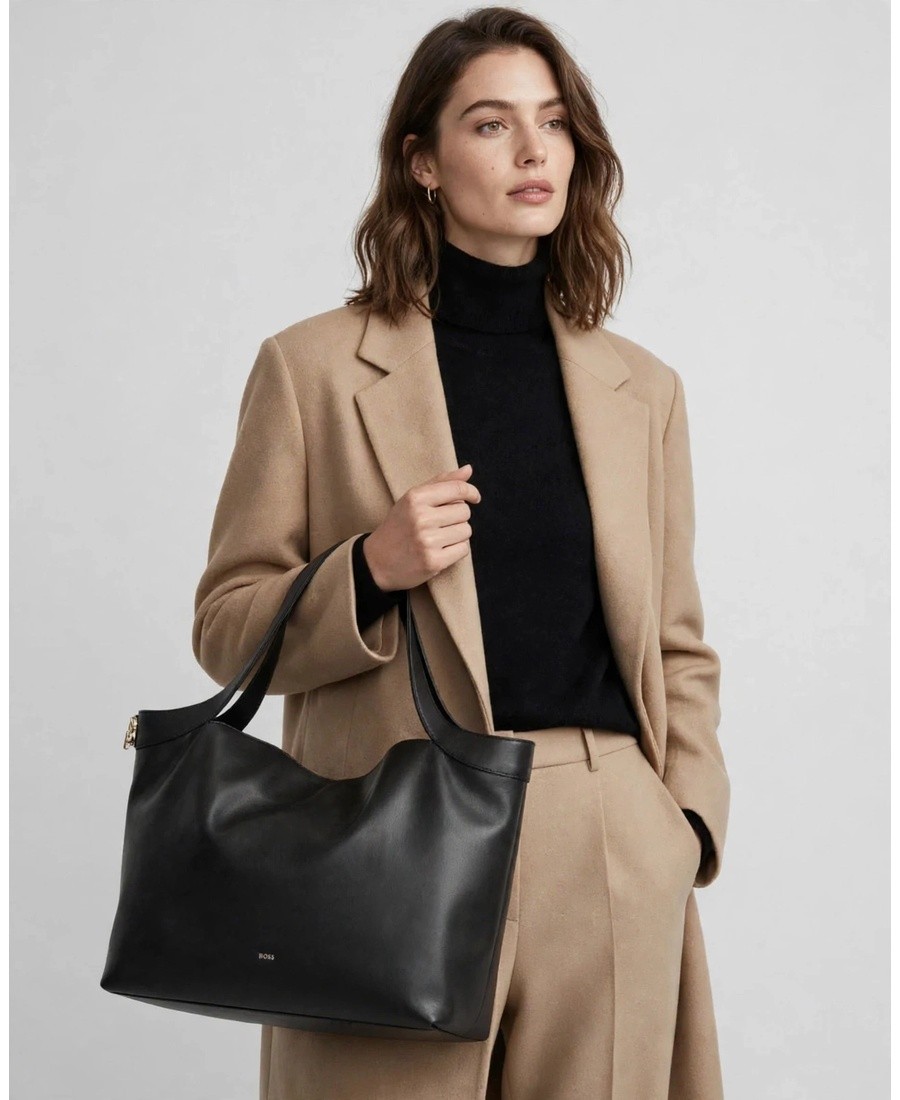 Boss Γυναικεία Καφέ Tote Τσάντα Ώμου Caylie Με Μαγνητικό Κλείσιμο Για Business & Smart Casual Εμφανίσεις