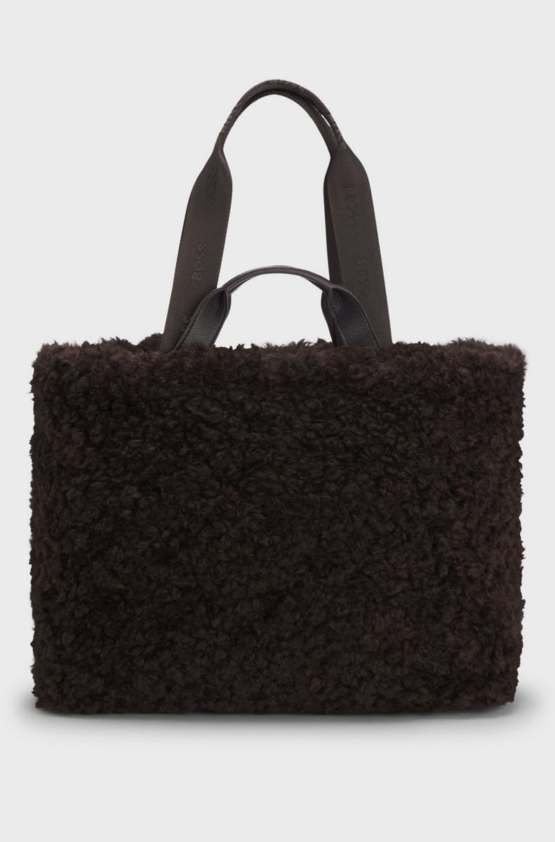 Boss Boss Γυναικεία Σκούρο Καφέ Teddy Tote Τσάντα Με Μεταλλικό Logo Και Διπλές Λαβές Για Casual & Smart Casual Εμφανίσεις - 3