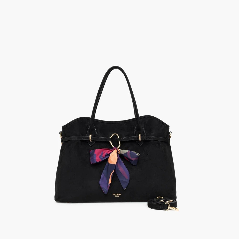 Lollipops Γυναικεία Μαύρη Τσάντα Shopper Με Διακοσμητικό Φουλάρι Και Λουράκι Ώμου Για Business Εμφανίσεις