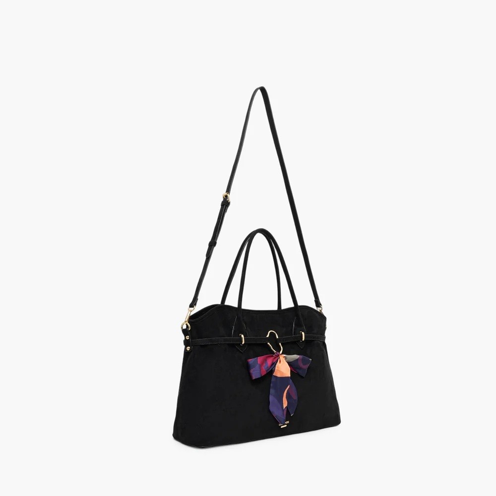 Lollipops Γυναικεία Μαύρη Τσάντα Shopper Με Διακοσμητικό Φουλάρι Και Λουράκι Ώμου Για Business Εμφανίσεις