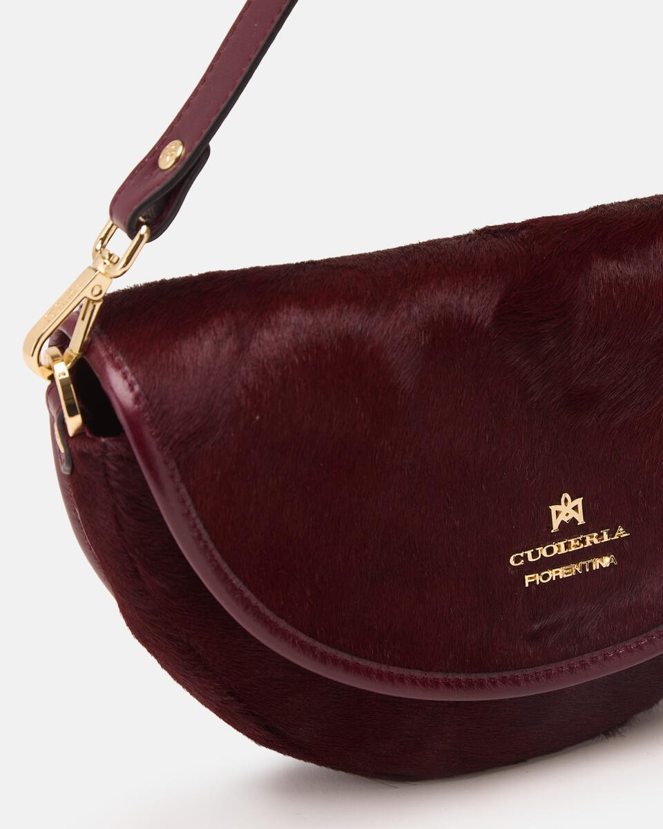 Cuoieria Fiorentina Cuoieria Fiorentina Γυναικεία Μπορντώ Τσάντα Ώμου με Pony Hair Υφή Και Λουράκι Για Statement Εμφανίσεις - 3