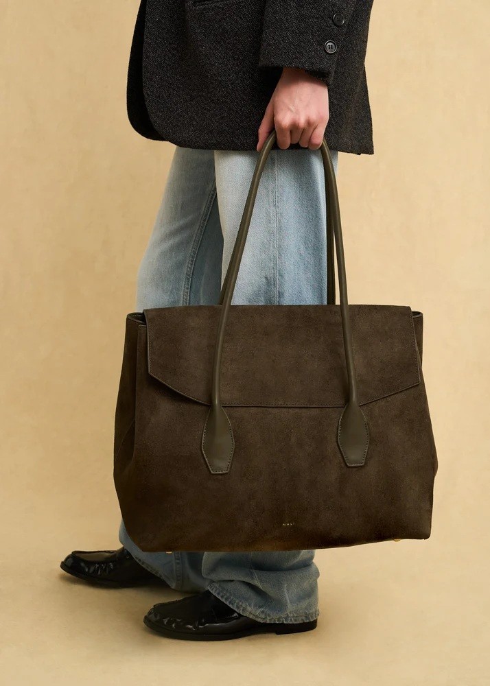 Nali Γυναικεία Χακί Shopper Τσάντα Ώμου Με Σουέτ Υφή Για All-Day Εμφανίσεις