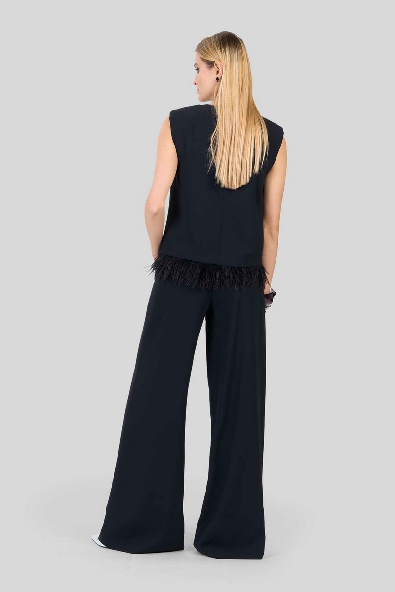 Caractere Γυναικείο Πουπουλένιο Crop Top Crepe Envers Σατέν Μαύρο φωτογραφία