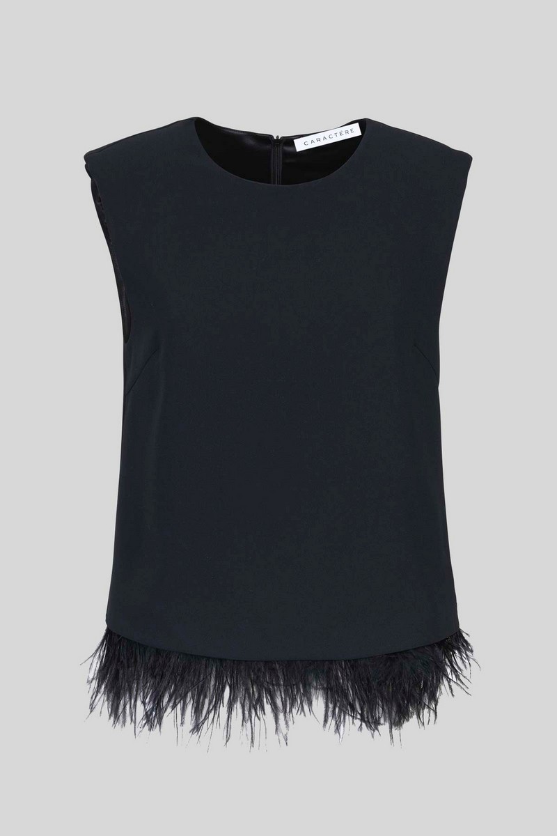 Caractere Γυναικείο Πουπουλένιο Crop Top Crepe Envers Σατέν Μαύρο φωτογραφία