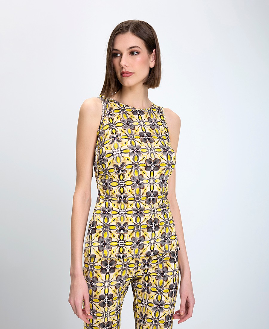 Maliparmi Γυναικείο Αμάνικο Τοπ Slim Fit Με Γεωμετρικό Μοτίβο