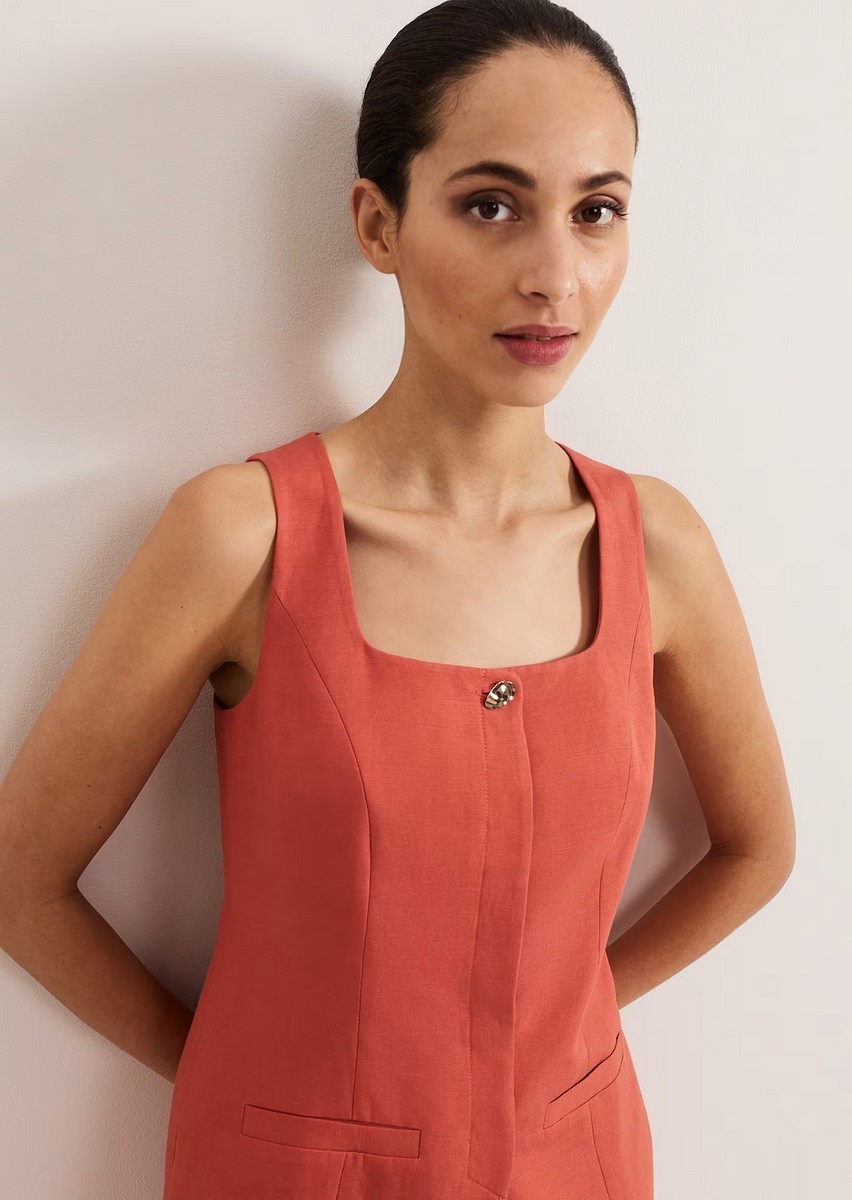 Phase Eight Γυναικείο Λινό Γιλέκο/Τοπ με Τετράγωνη Λαιμόκοψη Regular Fit σε Κεραμιδί φωτογραφία