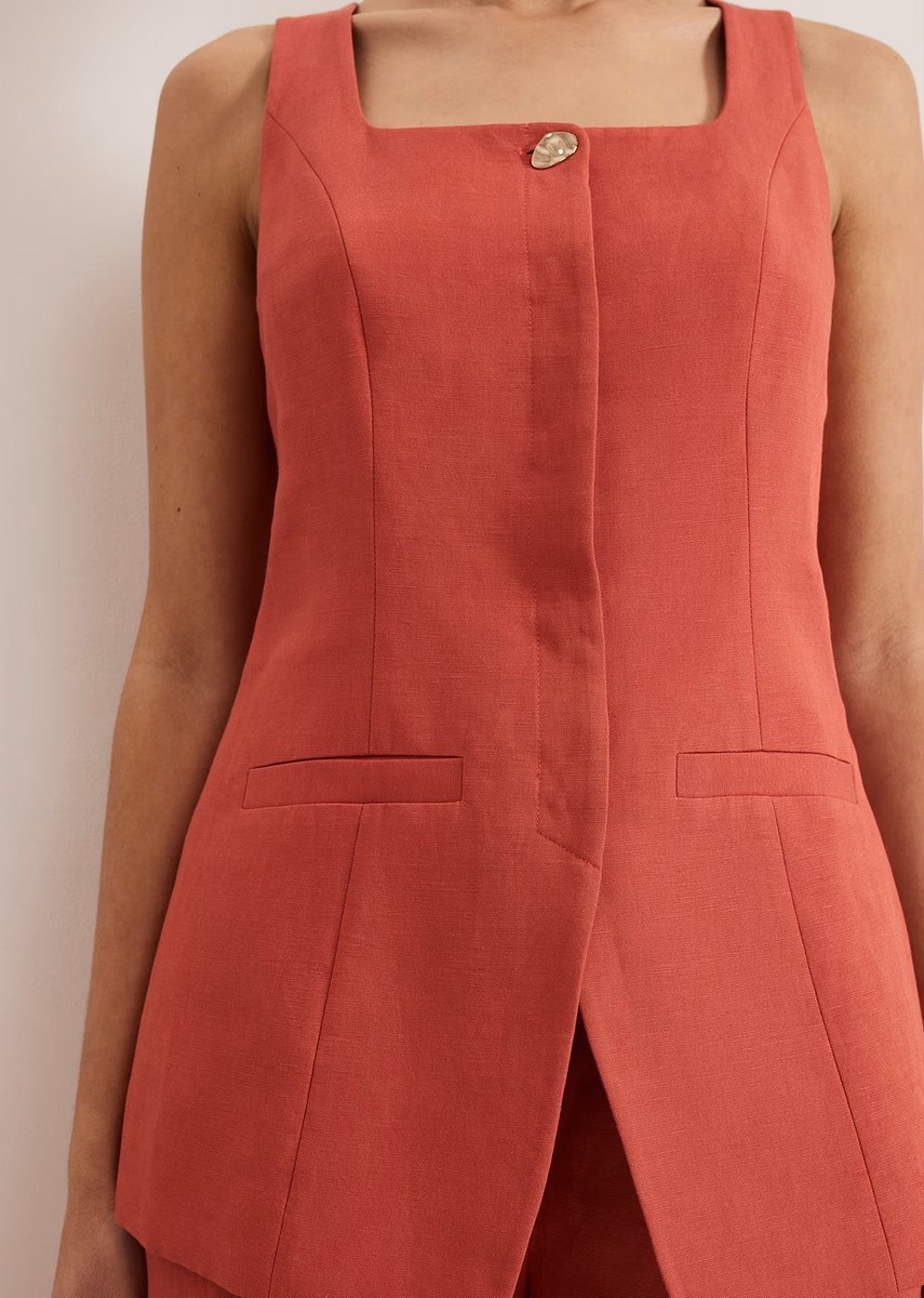 Phase Eight Γυναικείο Λινό Γιλέκο/Τοπ με Τετράγωνη Λαιμόκοψη Regular Fit σε Κεραμιδί φωτογραφία