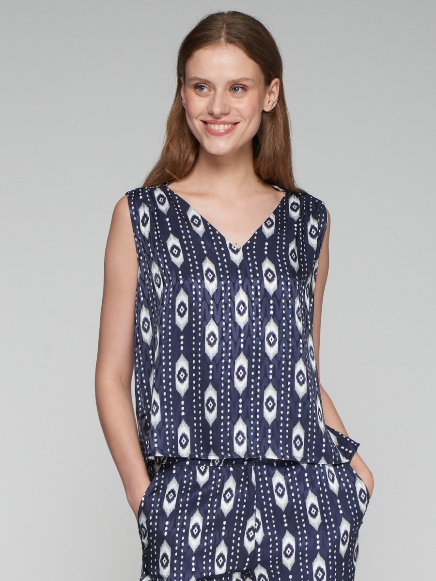 Vilagallo Vilagallo Γυναικείο Αμάνικο Τοπ με Jacquard Ikat Print Regular Fit σε Μπλε