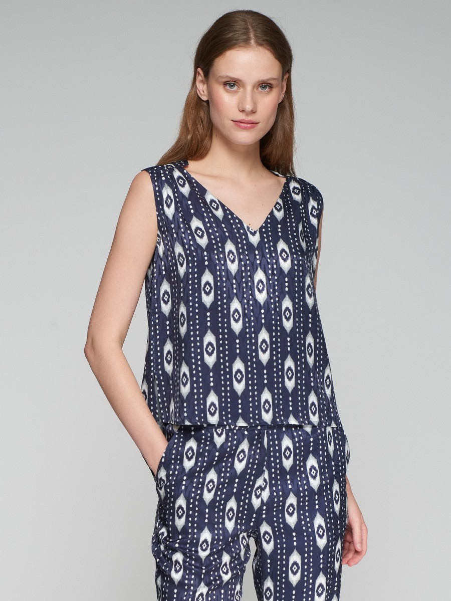 Vilagallo Γυναικείο Αμάνικο Τοπ με Jacquard Ikat Print Regular Fit σε Μπλε φωτογραφία