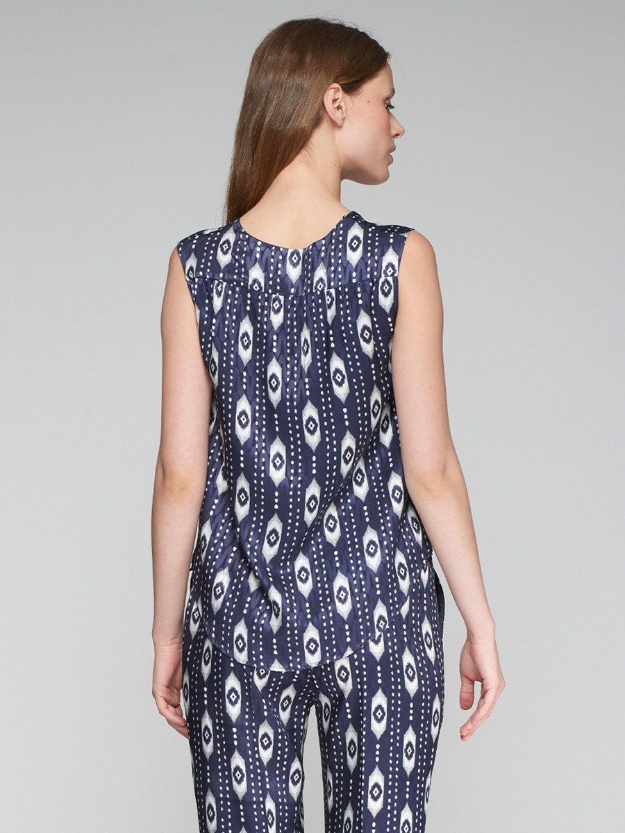 Vilagallo Γυναικείο Αμάνικο Τοπ με Jacquard Ikat Print Regular Fit σε Μπλε φωτογραφία