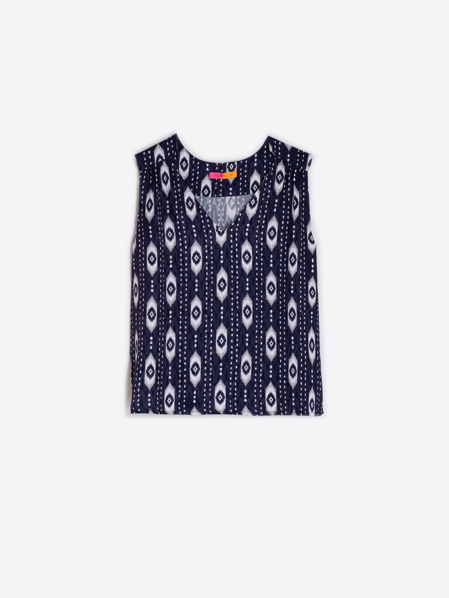 Vilagallo Γυναικείο Αμάνικο Τοπ με Jacquard Ikat Print Regular Fit σε Μπλε φωτογραφία