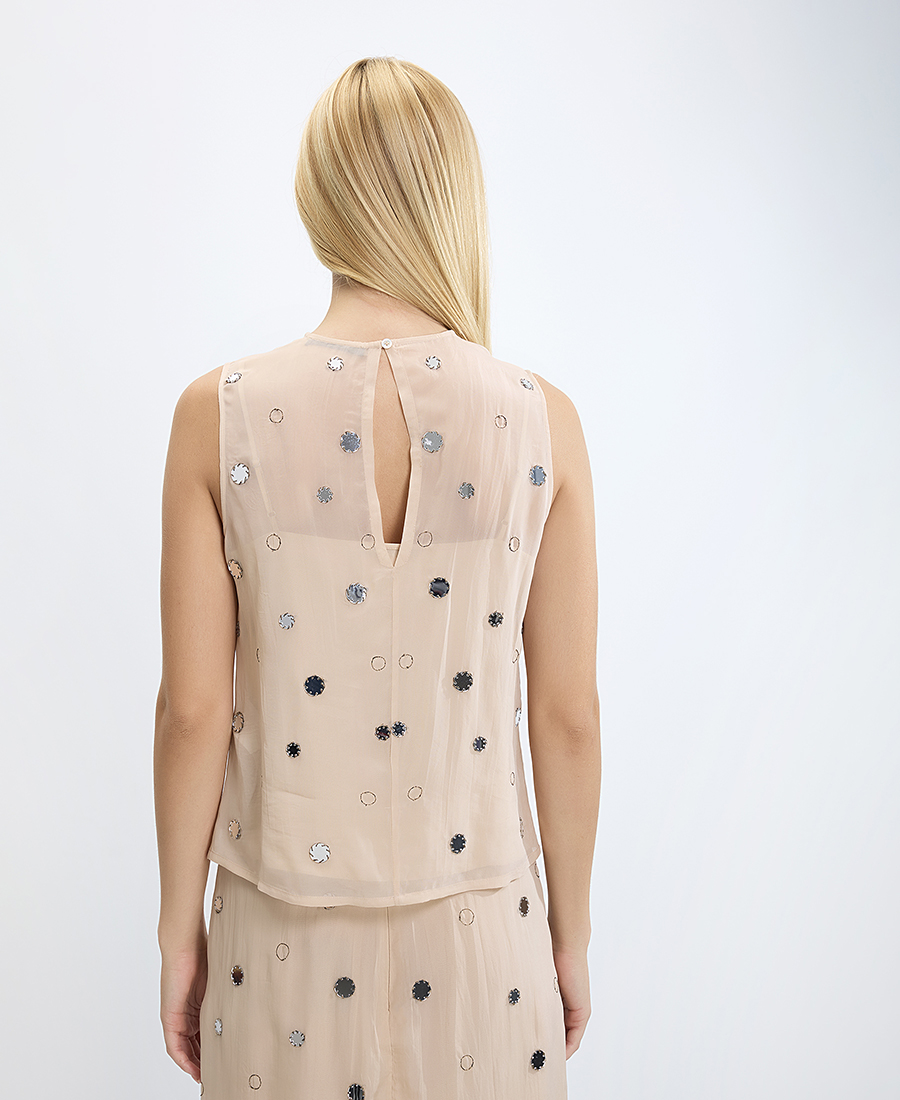 Seventy Venezia Γυναικείο Τοπ με Διαφάνεια και Μεταλλικές Λεπτομέρειες σε Μπεζ φωτογραφία