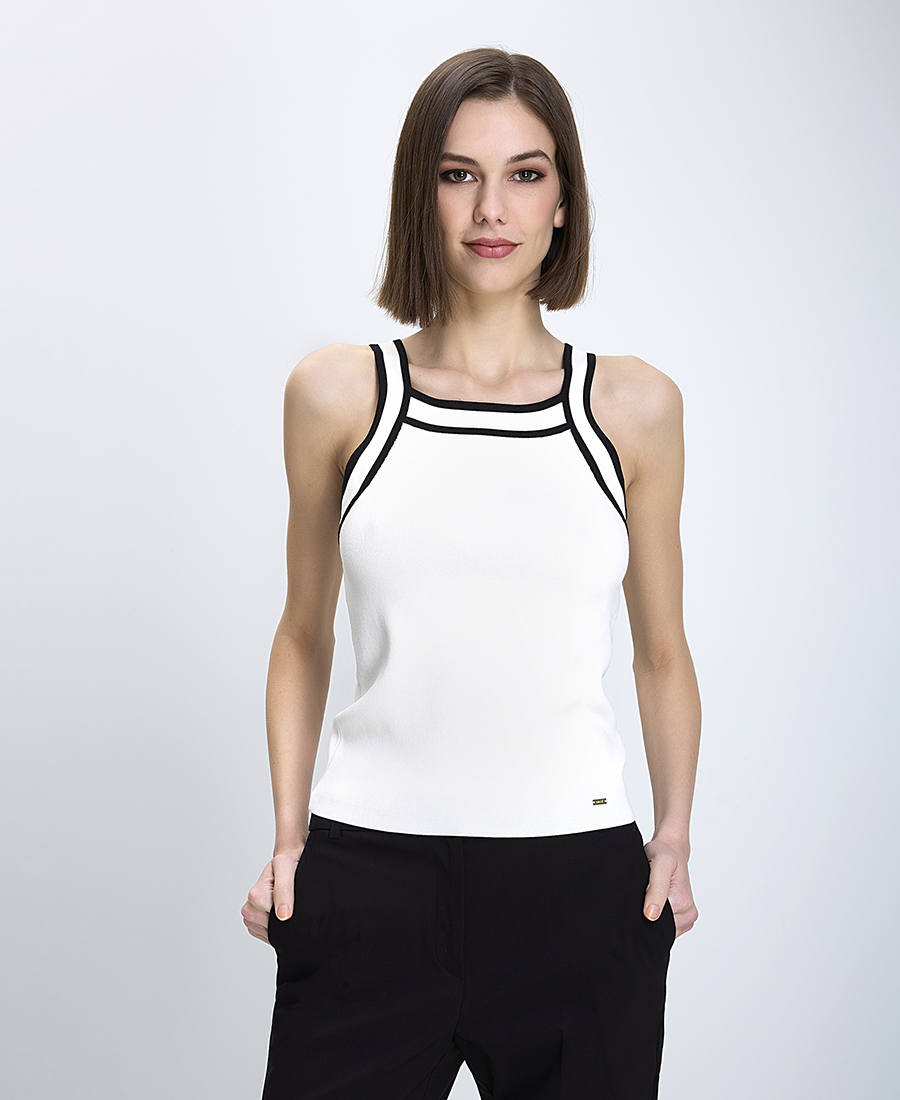 Gaudi Γυναικείο Τοπ Κανονική Γραμμή Βισκόζη Με Ριγέ Τιράντες Λευκό