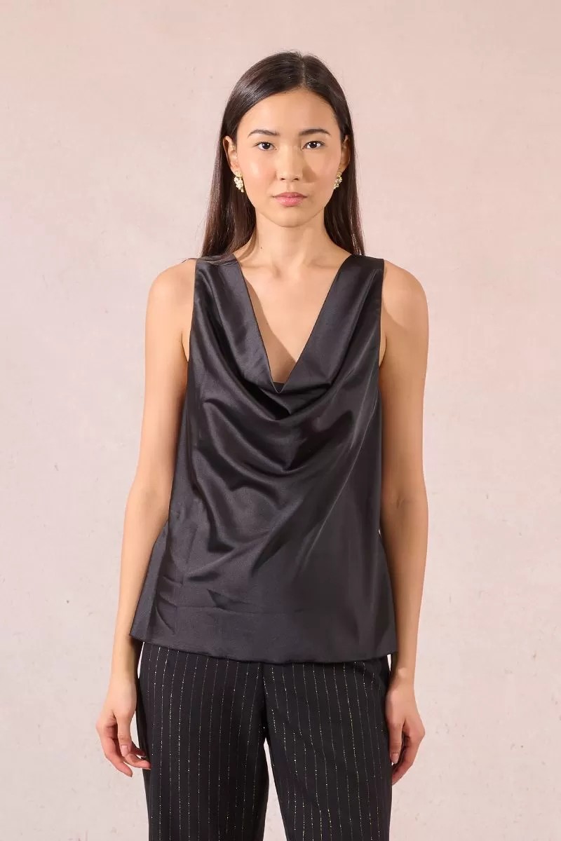 Molly Bracken Γυναικείο Top Slim Fit Σατέν Με Ντραπέ Λαιμόκοψη φωτογραφία