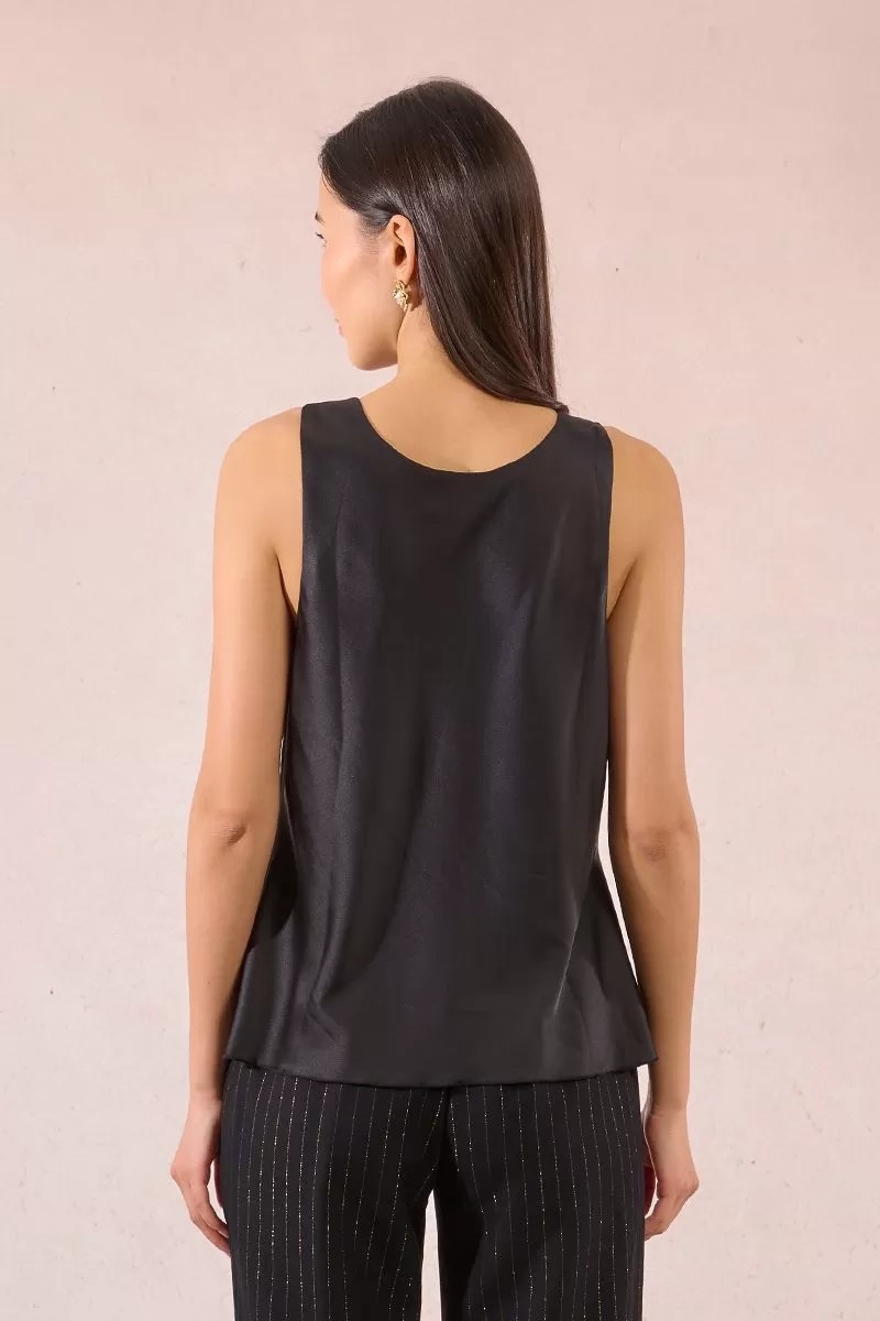 Molly Bracken Γυναικείο Top Slim Fit Σατέν Με Ντραπέ Λαιμόκοψη φωτογραφία