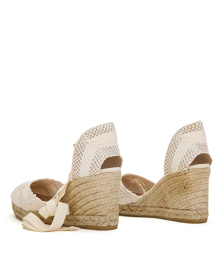 Open Wedge Espadrille in Cotton με Κορδέλες σε Μπεζ φωτογραφία