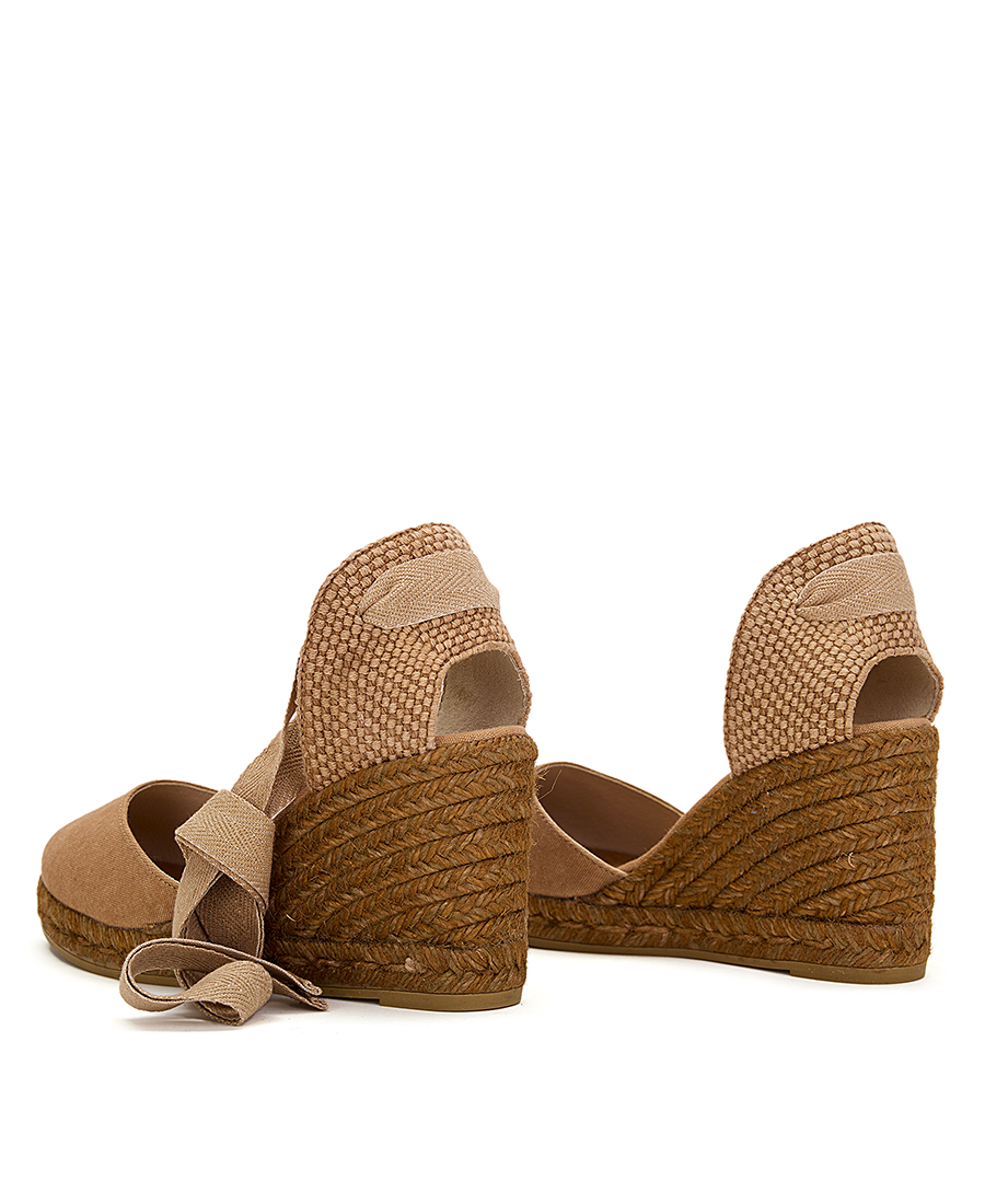 Open Wedge Espadrille in Cotton με Κορδέλες σε Καμηλό φωτογραφία
