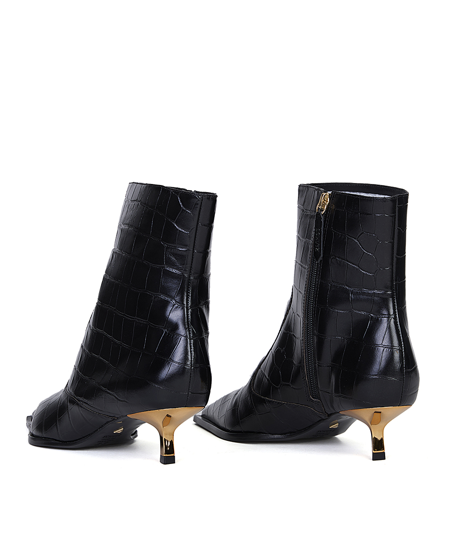 Schutz Γυναικεία Δερμάτινα Μποτάκια Croco με Μυτερή Μύτη και Μεταλλικές Λεπτομέρειες σε Μαύρο φωτογραφία