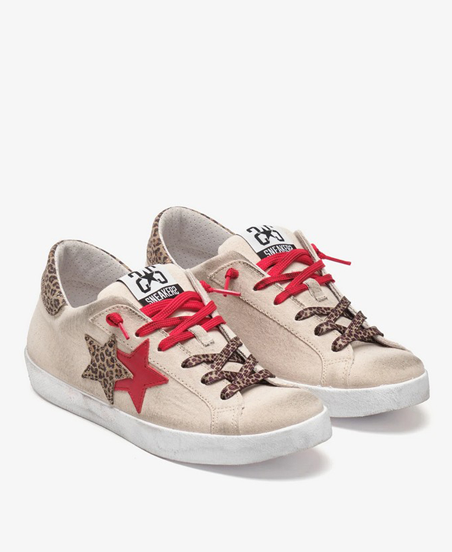 2 Star Γυναικεία Δερμάτινα Sneakers Prime Star σε Μπεζ Καμβά φωτογραφία