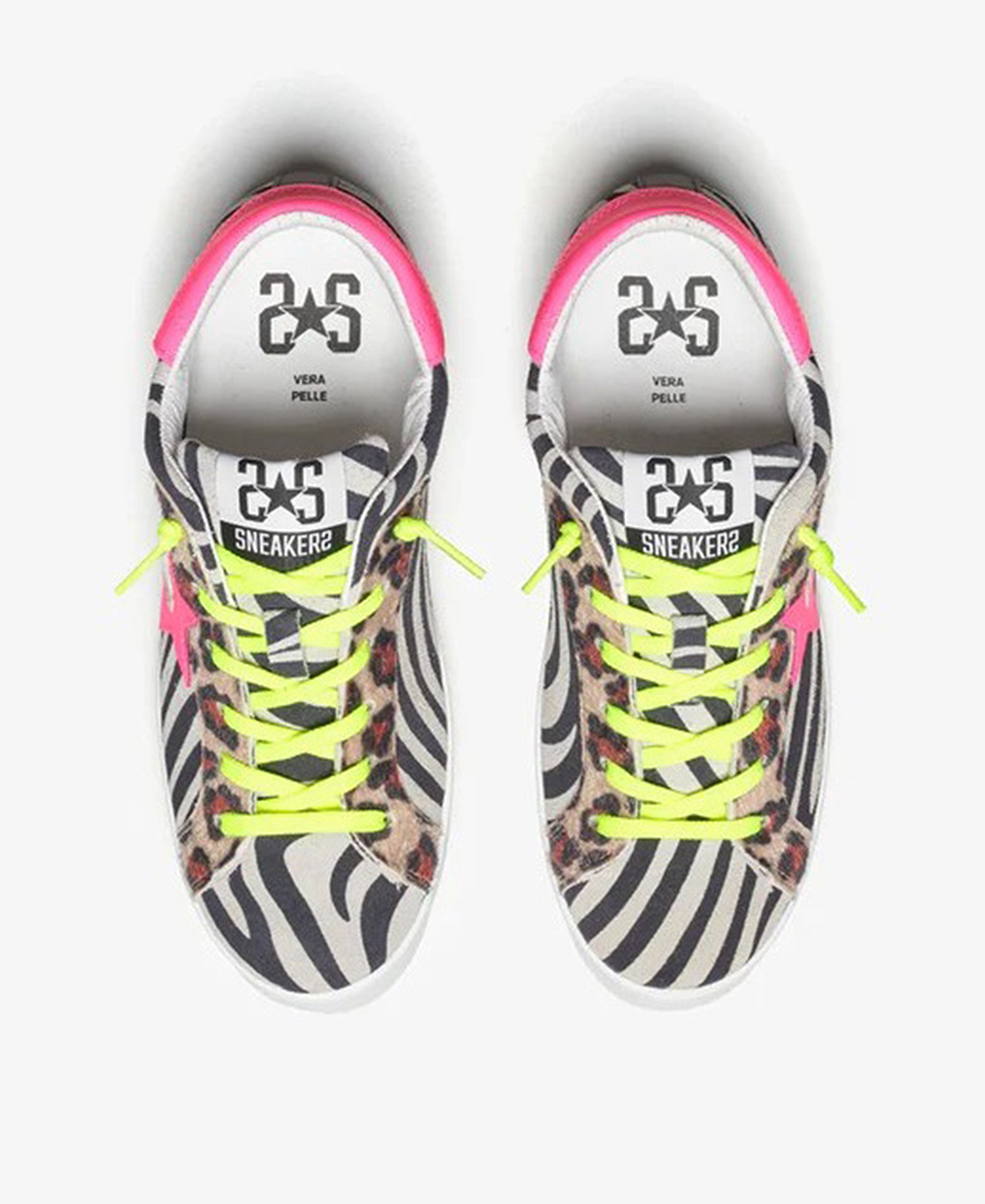 2Star Γυναικεία Sneakers Με Zebra Print Και Λεπτομέρειες Από Φούξια Αστέρι Και Λεοπάρ φωτογραφία