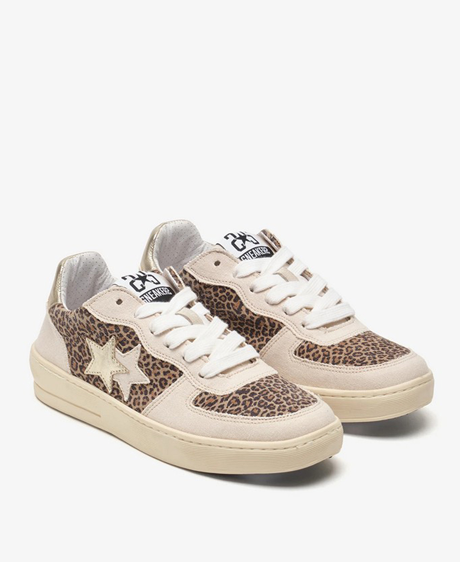 2Star Γυναικεία Sneakers Με Λεοπάρ Λεπτομέρειες Και Χρυσά Αστέρια Από Σουέτ Δέρμα φωτογραφία