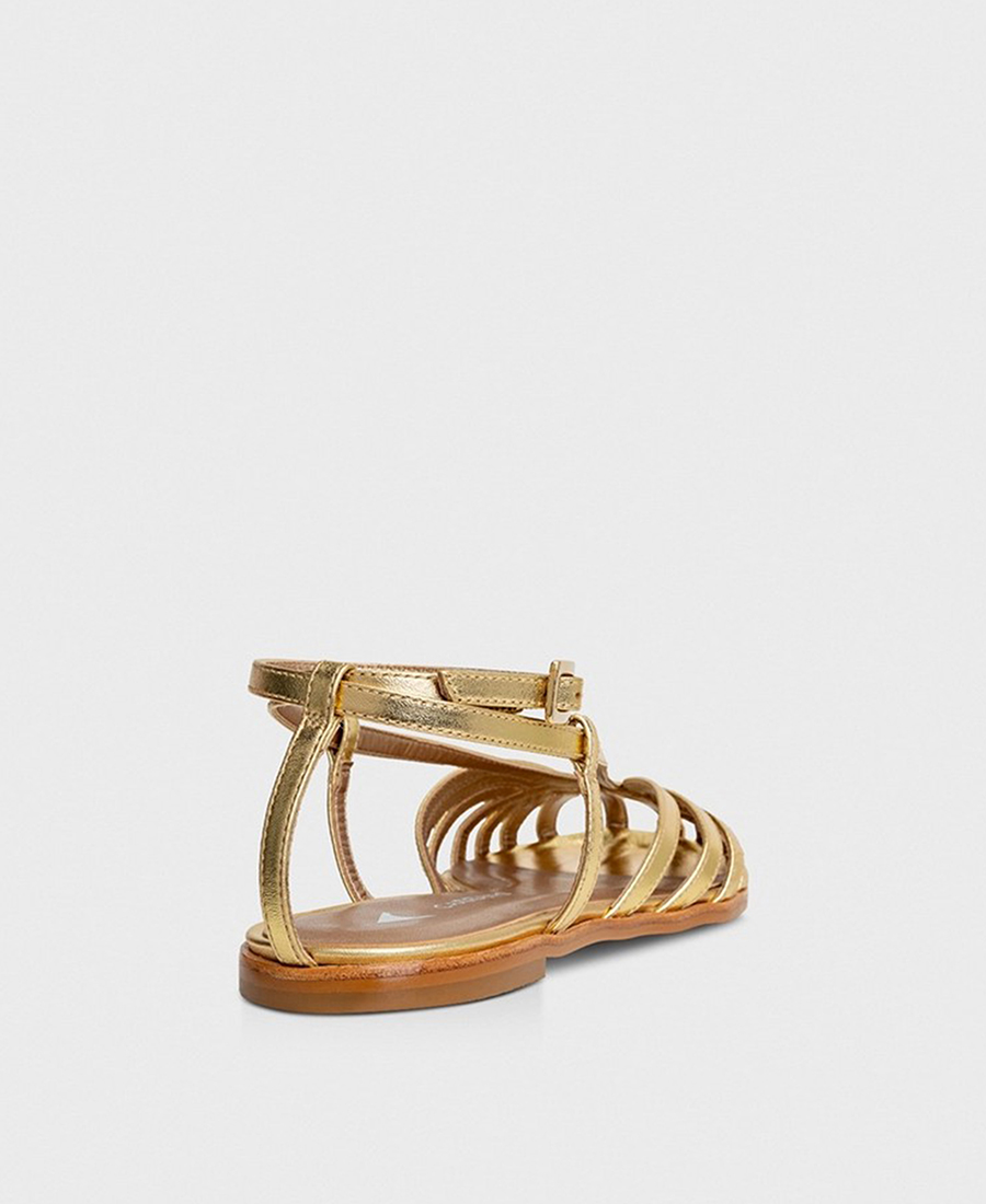 Carrano Γυναικεία Δερμάτινα Σανδάλια Fisherman Slim Off Χρυσά φωτογραφία