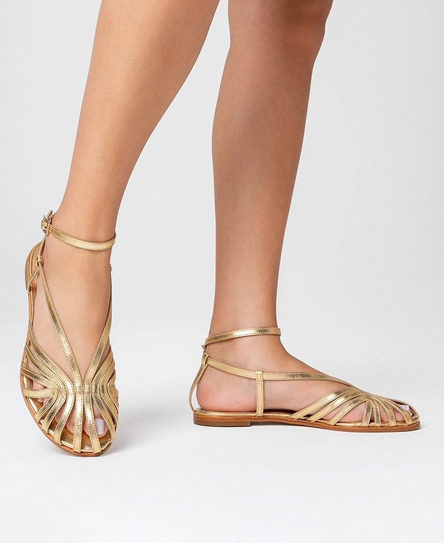 Carrano Γυναικεία Δερμάτινα Σανδάλια Fisherman Slim Off Χρυσά φωτογραφία