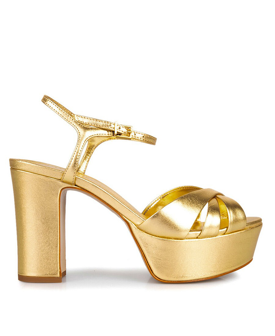 Schutz Schutz Γυναικείο Πέδιλο High Heel με Δερμάτινη Πλατφόρμα και Λουράκι σε Χρυσό