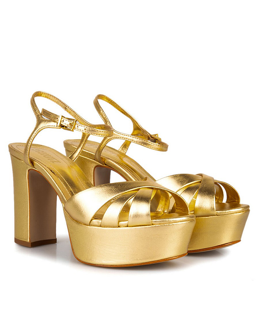 Schutz Γυναικείο Πέδιλο High Heel με Δερμάτινη Πλατφόρμα και Λουράκι σε Χρυσό φωτογραφία