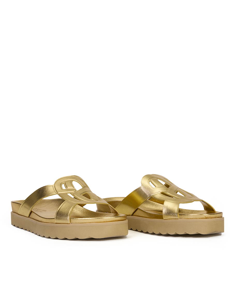 Schutz Γυναικείο Σανδάλι Flat Δερμάτινο με Cut-Out Λεπτομέρεια σε Μεταλλιζέ Χρυσό φωτογραφία