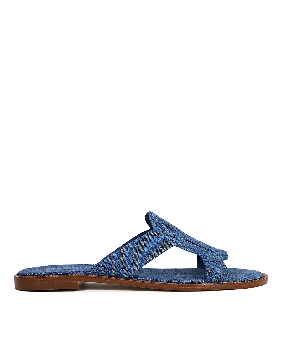 Schutz Schutz Γυναικείο Σανδάλι Flat Υφασμάτινο με Cut-Out Λεπτομέρεια σε Τζιν Μπλε