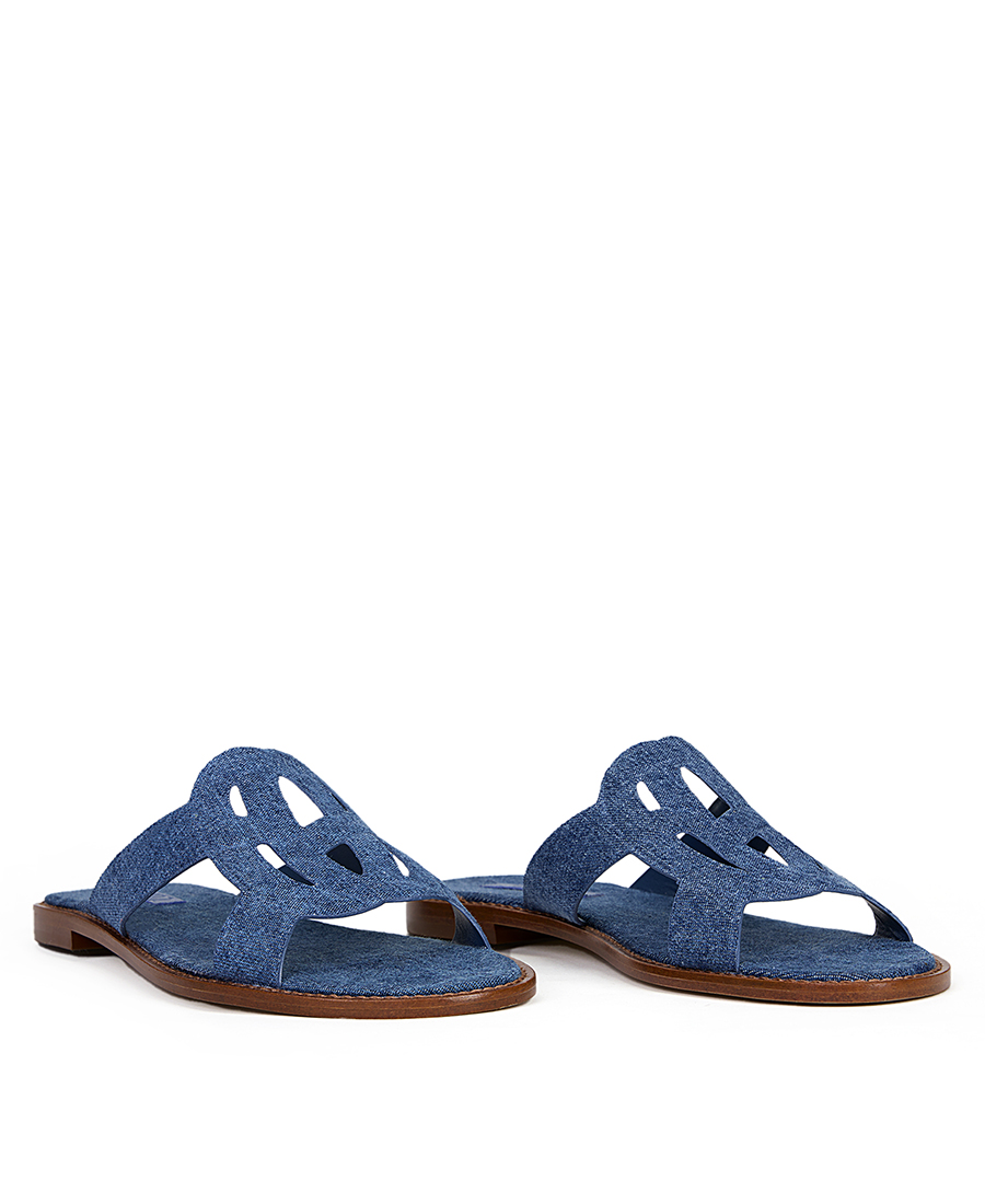 Schutz Γυναικείο Σανδάλι Flat Υφασμάτινο με Cut-Out Λεπτομέρεια σε Τζιν Μπλε φωτογραφία