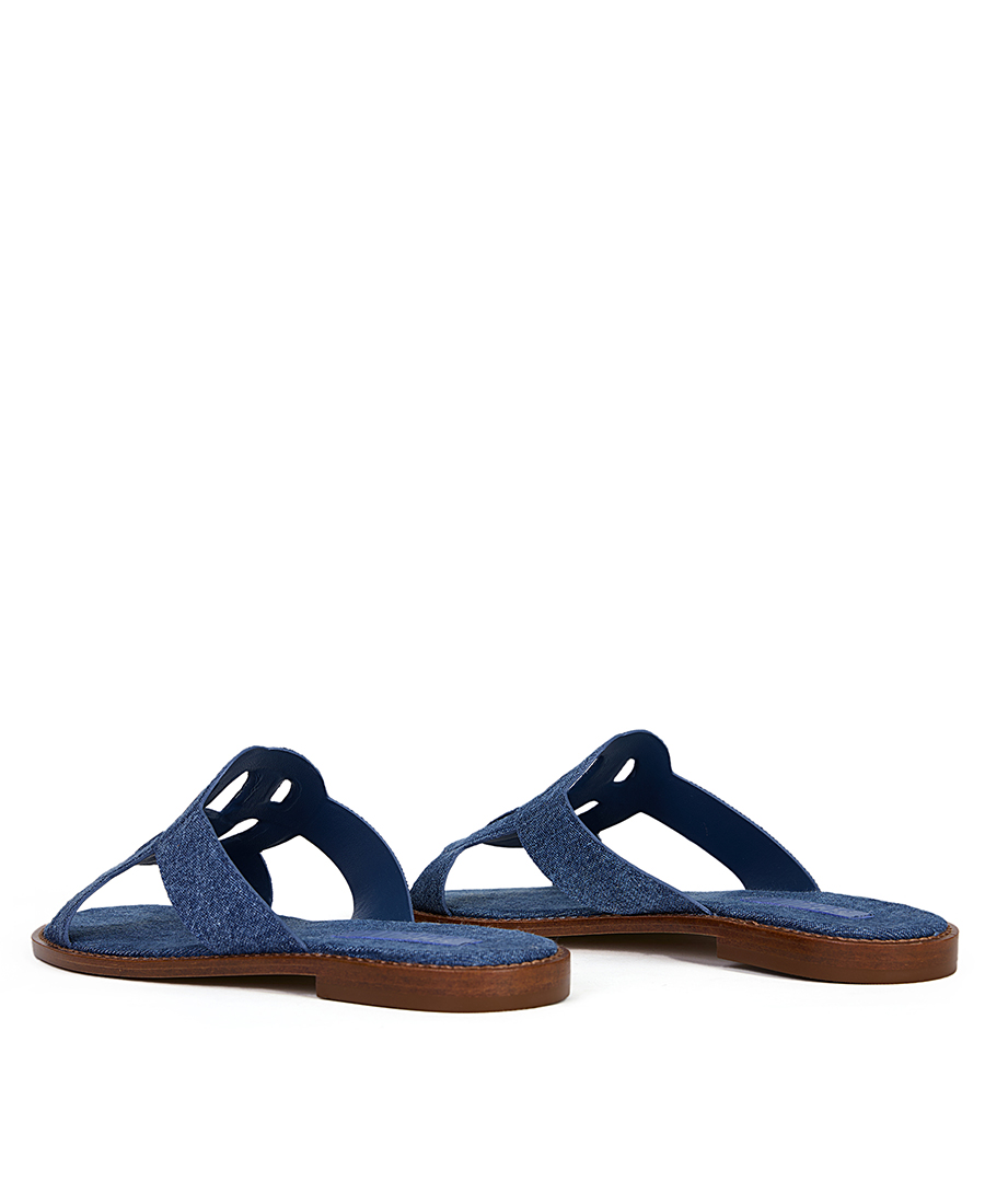 Schutz Γυναικείο Σανδάλι Flat Υφασμάτινο με Cut-Out Λεπτομέρεια σε Τζιν Μπλε φωτογραφία