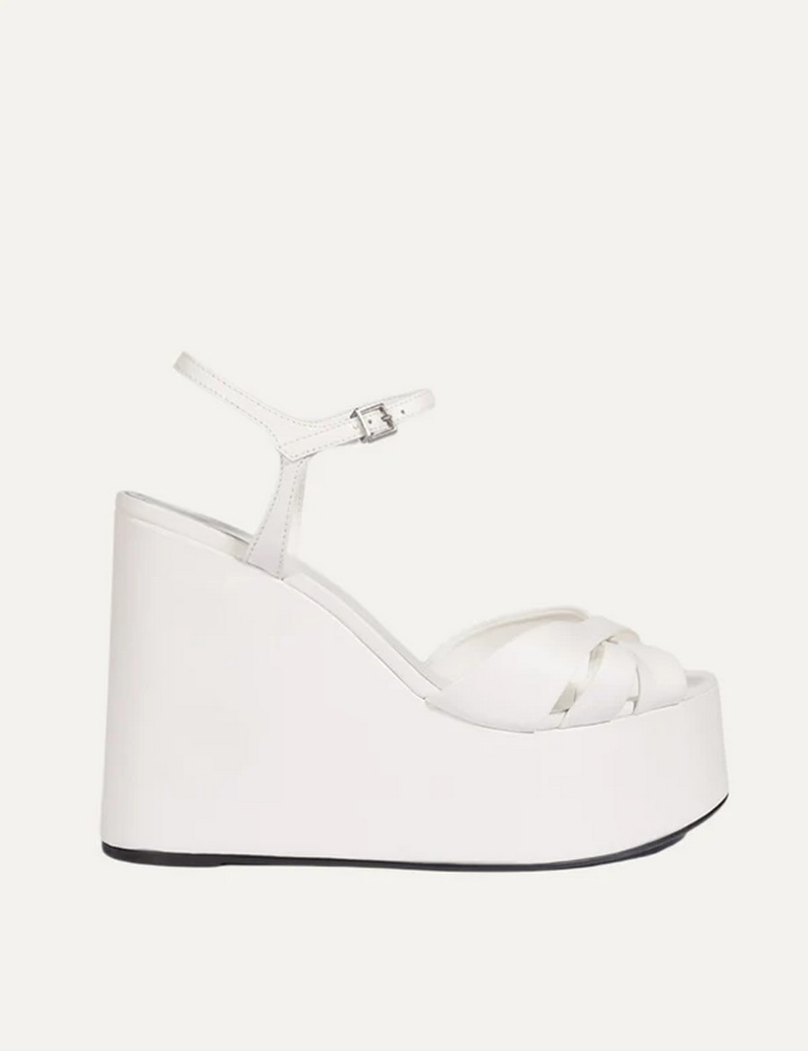 Schutz Schutz Γυναικείο Πέδιλο Wedge Heel Δερμάτινο με Crisscross Σχέδιο σε Λευκό