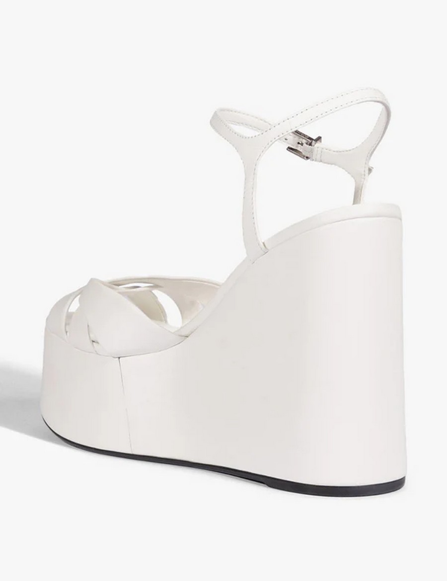 Schutz Γυναικείο Πέδιλο Wedge Heel Δερμάτινο με Crisscross Σχέδιο σε Λευκό φωτογραφία