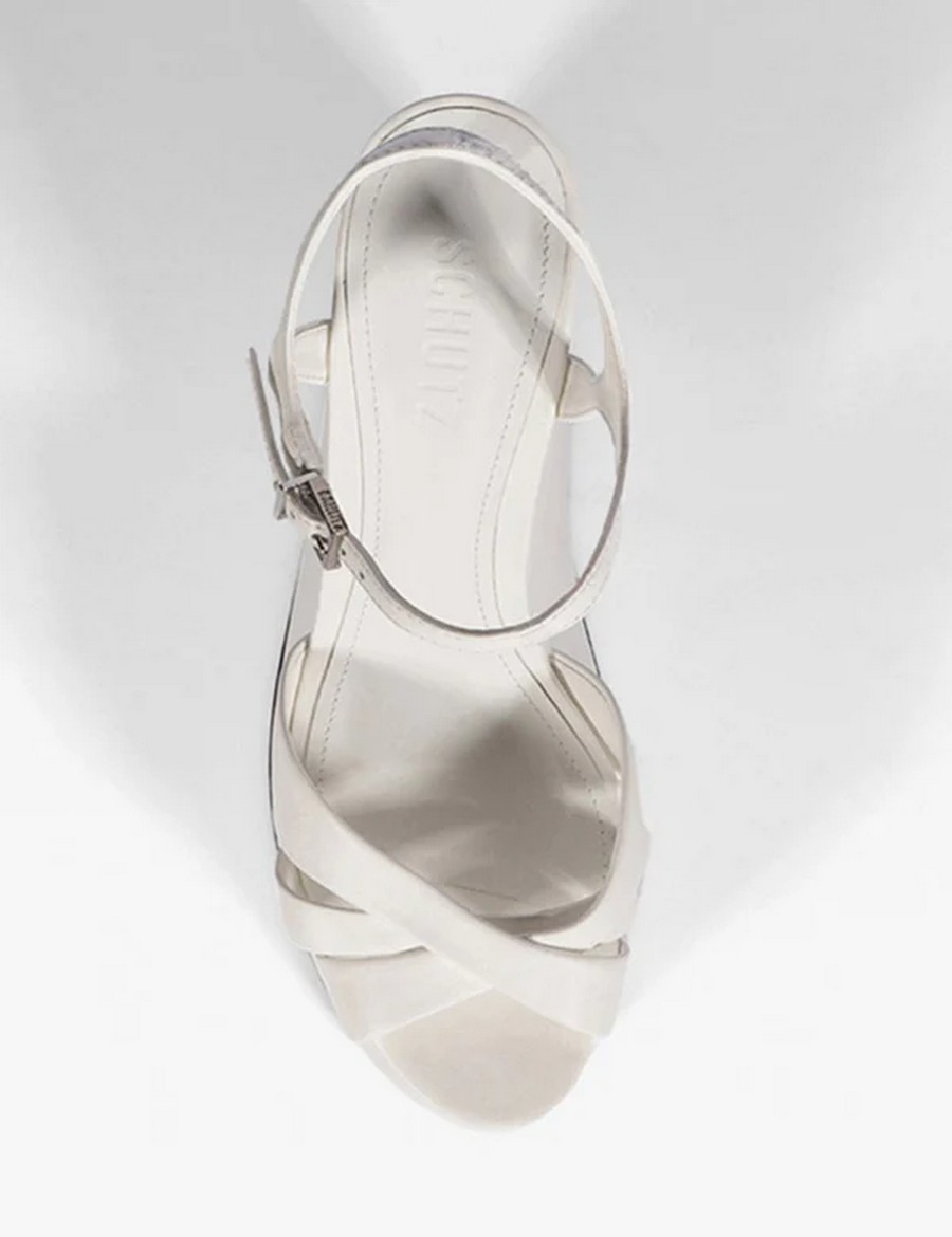 Schutz Γυναικείο Πέδιλο Wedge Heel Δερμάτινο με Crisscross Σχέδιο σε Λευκό φωτογραφία