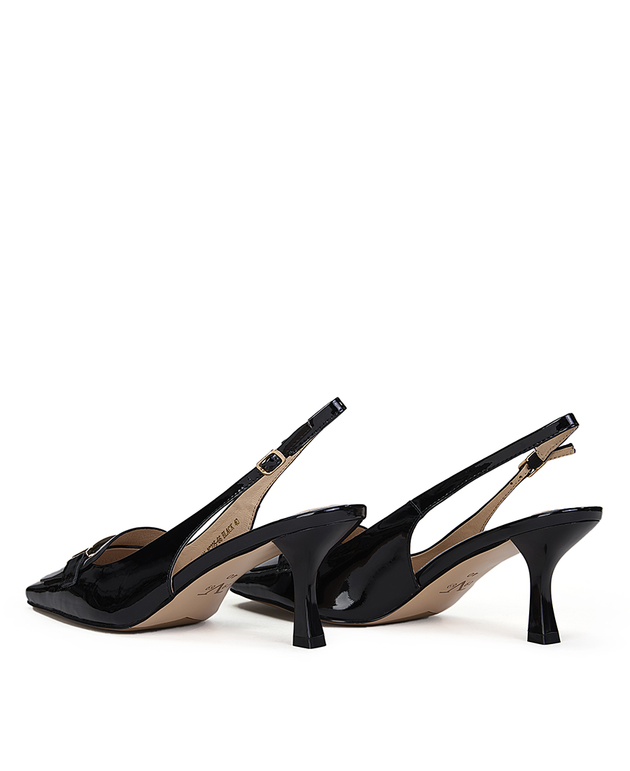 19V69 Italia 19V69 Versace 19.69 Abbigliamento Γυναικεία Γόβα Slingback Δερμάτινη Μαύρη Με Λουστρίνι Και Μεταλλική Λεπτομέρεια - 3
